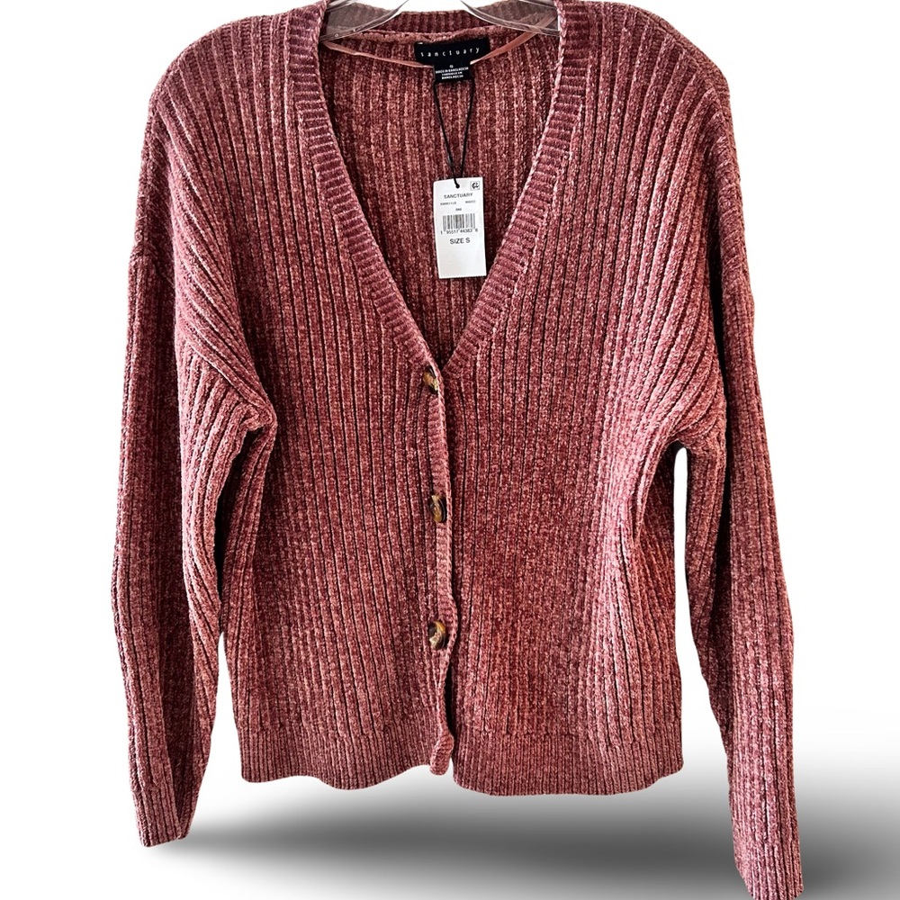 Women's Anthropology SANCTUARY Brown Ribbed Chenille Cardigan Size Small NWT